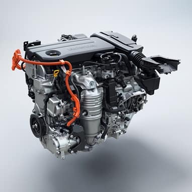2027 Honda Civic Hatchback detail of the hybrid engine powertrain (Compact Hatchback).